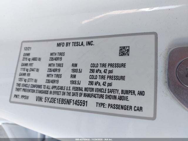 2022 TESLA MODEL 3 5YJ3E1EB5NF145591 Photo 8