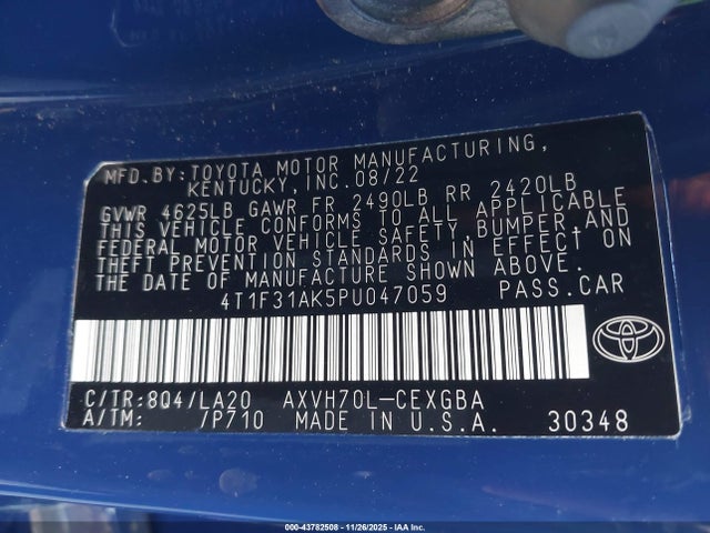 4T1F31AK5PU047059 Toyota Camry Xle Hybrid