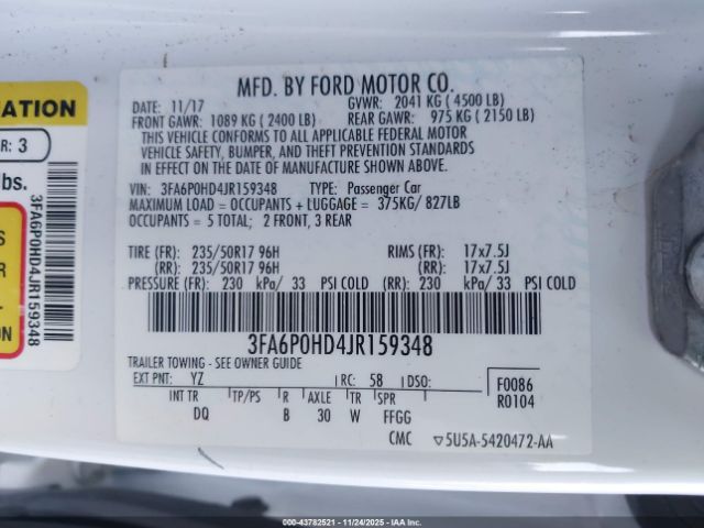 2018 FORD FUSION 3FA6P0HD4JR159348 Photo 8