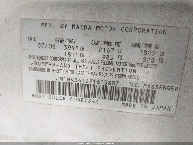 2007 MAZDA MAZDA3 JM1BK343371613887 Photo 8