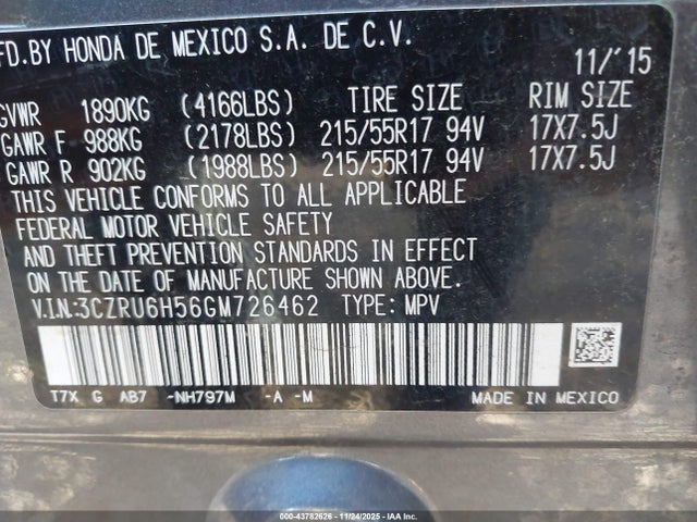 3CZRU6H56GM726462 Honda HR-V EX