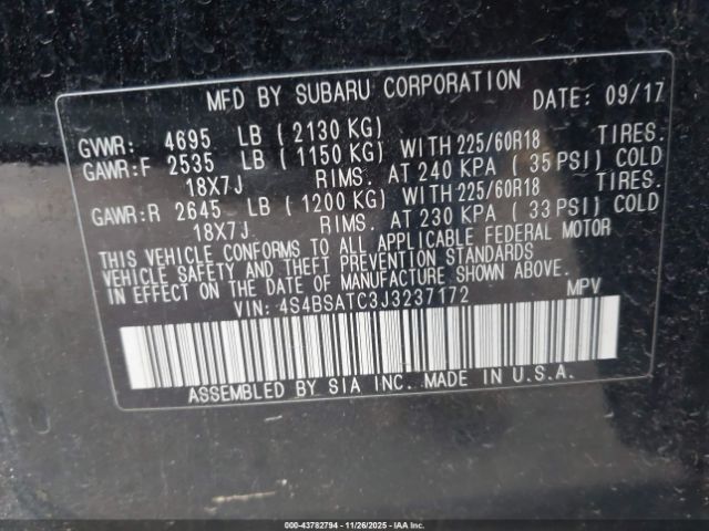 2018 SUBARU OUTBACK 4S4BSATC3J3237172 Photo 8