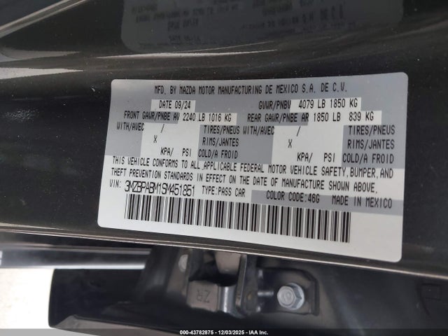 3MZBPABM1SM451851 Mazda 3 Select Sport