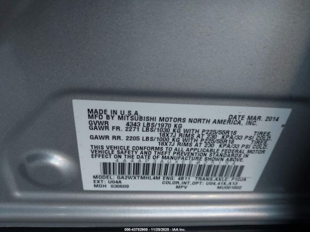 2014 MITSUBISHI OUTLANDER SPORT 4A4AP3AUXEE025154 Photo 8