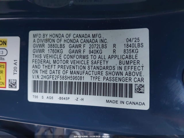 Honda Civic Sport 2025 2HGFE2F58SH596081 Image 9