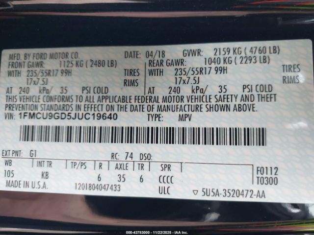 2018 FORD ESCAPE 1FMCU9GD5JUC19640 Photo 8