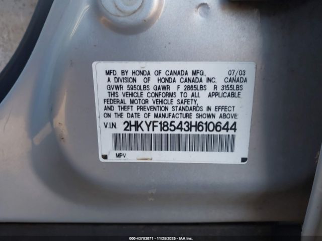 2003 HONDA PILOT 2HKYF18543H610644 Photo 8