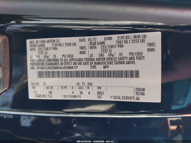 2017 FORD ESCAPE 1FMCU9G98HUD98617 Photo 8