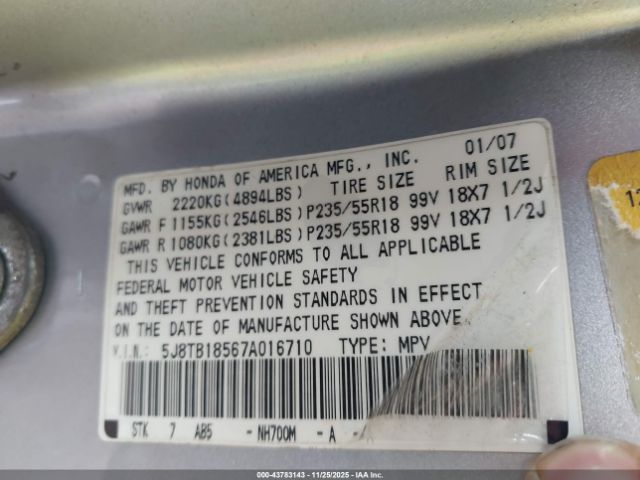 2007 ACURA RDX 5J8TB18567A016710 Photo 8