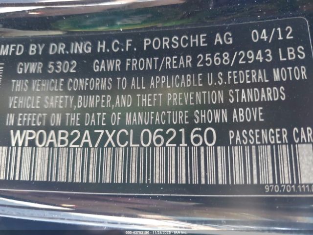 2012 PORSCHE PANAMERA WP0AB2A7XCL062160 Photo 8