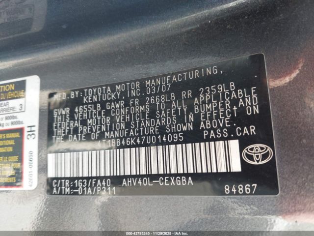 2007 TOYOTA CAMRY HYBRID 4T1BB46K47U014095 Photo 8