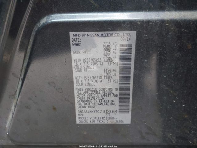 2014 NISSAN PATHFINDER 5N1AR2MN8EC730364 Photo 8