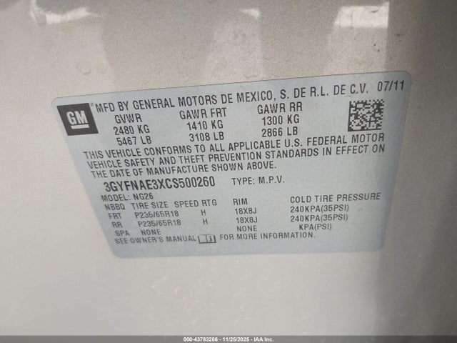 2012 CADILLAC SRX 3GYFNAE3XCS500260 Photo 8