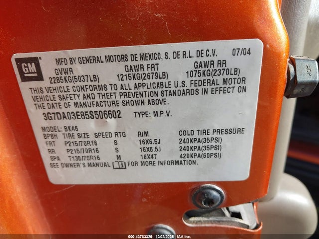 2005 PONTIAC AZTEK 3G7DA03E85S506602 Photo 8
