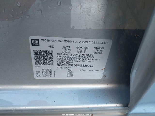 Aukcja sprzedaży 2023 Gmc Sierra 1500 4wd  Short Box Slt, vin: 3GTUUDED5PG228218, numer aukcji: 43783333