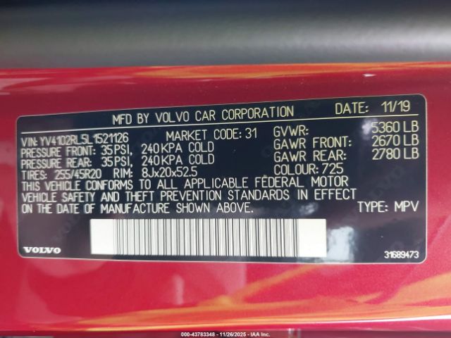 2020 VOLVO XC60 YV4102RL5L1521126 Photo 8