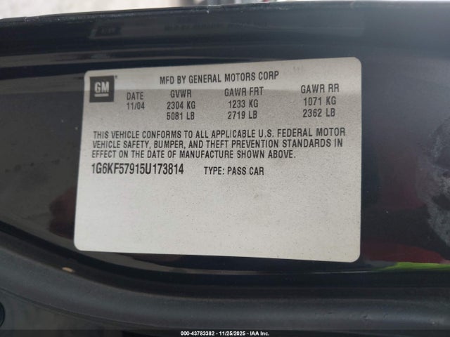 2005 CADILLAC DEVILLE 1G6KF57915U173814 Photo 8