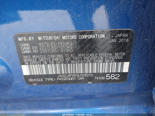 2016 MITSUBISHI LANCER JA32U8FW5GU008250 Photo 8