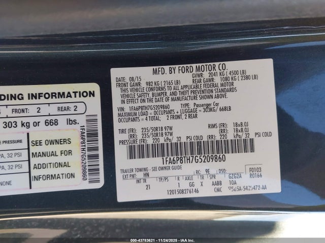 Продажа на аукционе авто 2016 Ford Mustang Ecoboost, vin: 1FA6P8TH7G5209860, номер лота: 43783621