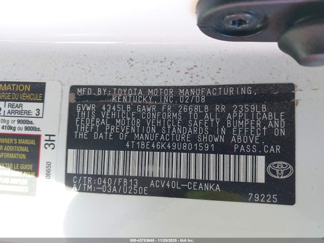 2009 TOYOTA CAMRY 4T1BE46K49U801591 Photo 8