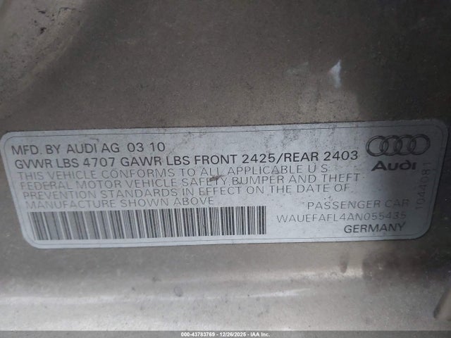 43783769 :رقم المزاد ، WAUEFAFL4AN055435 vin ، 2010 Audi A4 2.0t Premium مزاد بيع