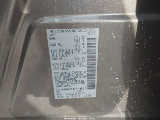 2014 NISSAN PATHFINDER 5N1AR2MN0EC674615 Photo 8