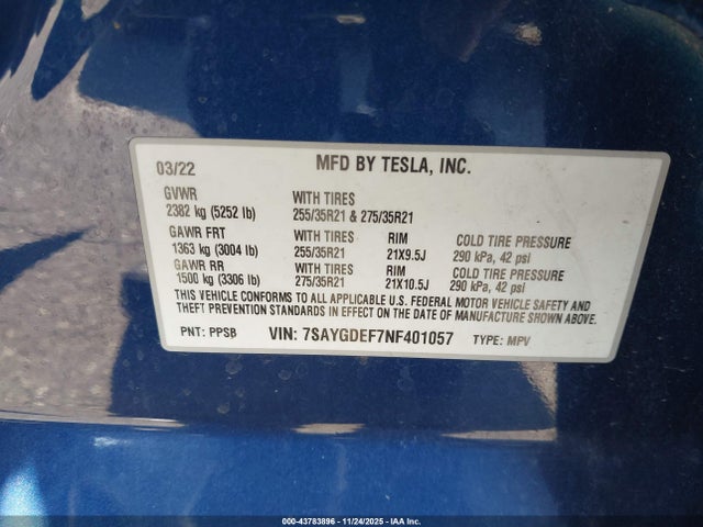2022 TESLA MODEL Y 7SAYGDEF7NF401057 Photo 8