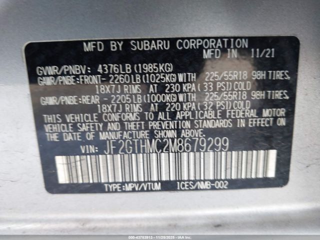 2021 SUBARU CROSSTREK JF2GTHMC2M8679299 Photo 8