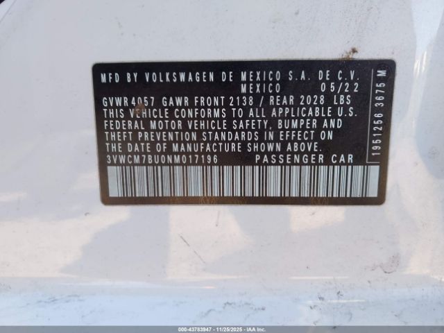 2022 VOLKSWAGEN JETTA 3VWCM7BU0NM017196 Photo 8