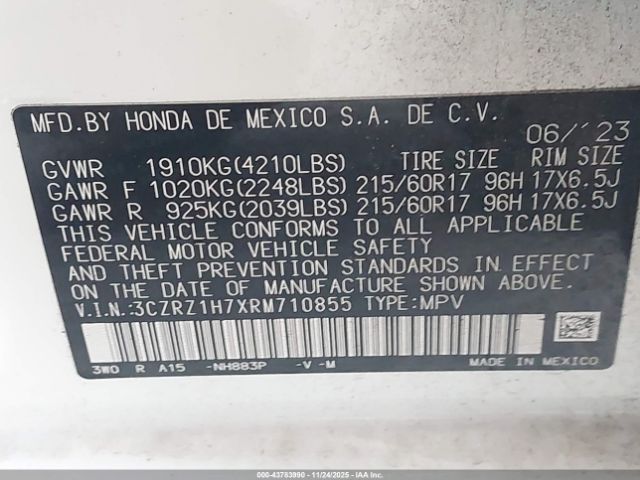 2024 HONDA HR-V 3CZRZ1H7XRM710855 Photo 8