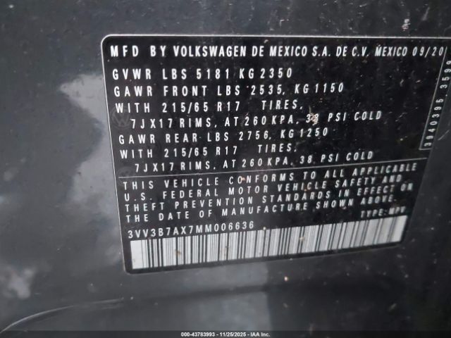 2021 VOLKSWAGEN TIGUAN 3VV3B7AX7MM006636 Photo 8