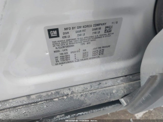 Aukcja sprzedaży 2016 Chevrolet Trax Lt, vin: KL7CJLSB7GB569904, numer aukcji: 43784146