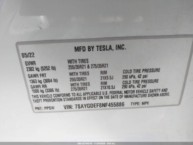 2022 TESLA MODEL Y 7SAYGDEF8NF455886 Photo 8