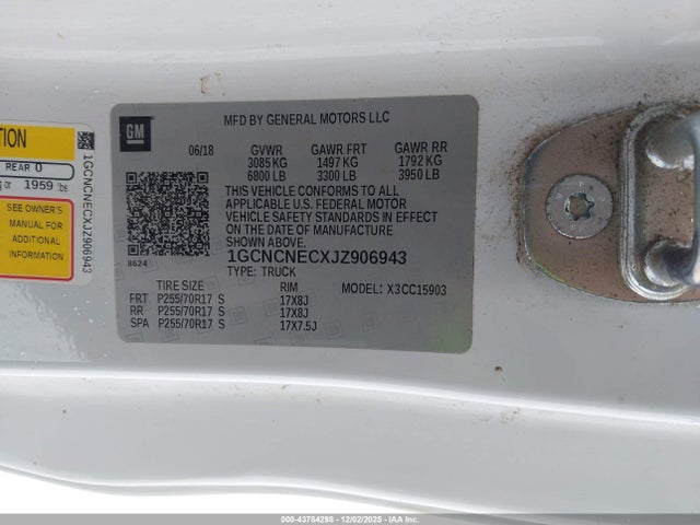 43784298 :رقم المزاد ، 1GCNCNECXJZ906943 vin ، 2018 Chevrolet Silverado 1500 Wt مزاد بيع