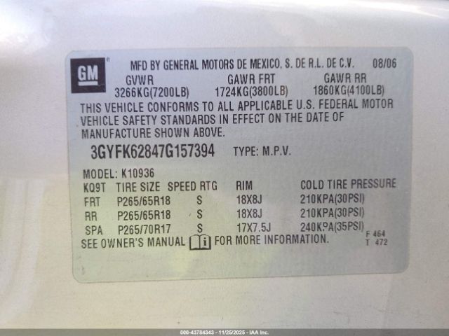 2007 CADILLAC ESCALADE EXT 3GYFK62847G157394 Photo 8