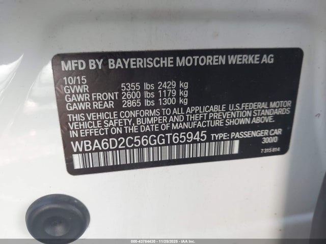 2016 BMW 640I GRAN COUPE WBA6D2C56GGT65945 Photo 8