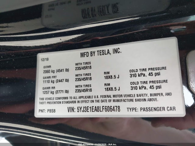 2020 TESLA MODEL 3 5YJ3E1EA8LF606478 Photo 8