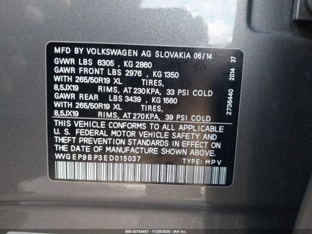 2014 VOLKSWAGEN TOUAREG WVGEP9BP3ED015037 Photo 8