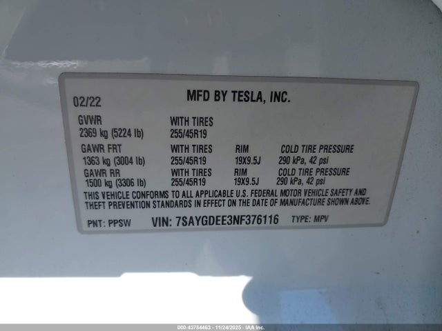 2022 TESLA MODEL Y 7SAYGDEE3NF376116 Photo 8