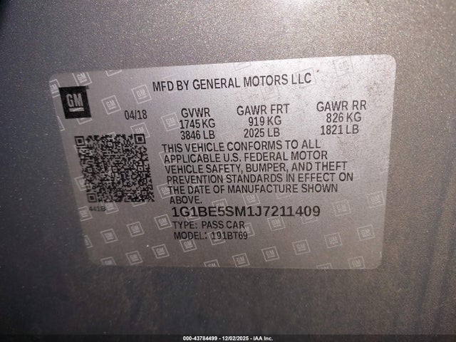 Chevrolet Cruze Lt Auto 2018 1G1BE5SM1J7211409 Image 9
