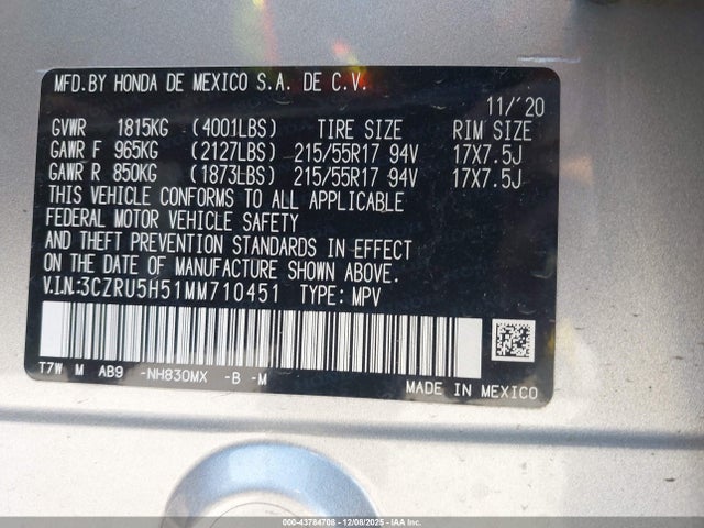 3CZRU5H51MM710451 Honda Hr-v 2wd Ex
