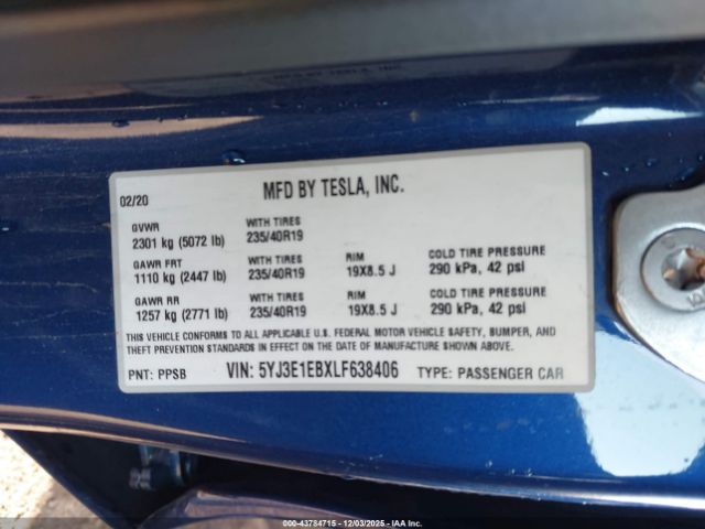 2020 TESLA MODEL 3 5YJ3E1EBXLF638406 Photo 8