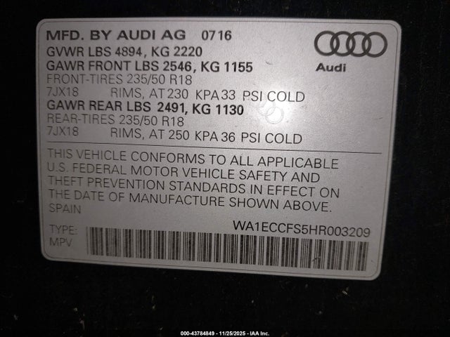 2017 AUDI Q3 WA1ECCFS5HR003209 Photo 8