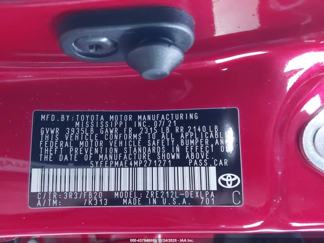 Toyota 2zr-fae 2021 5YFEPMAE4MP271271 Image 9