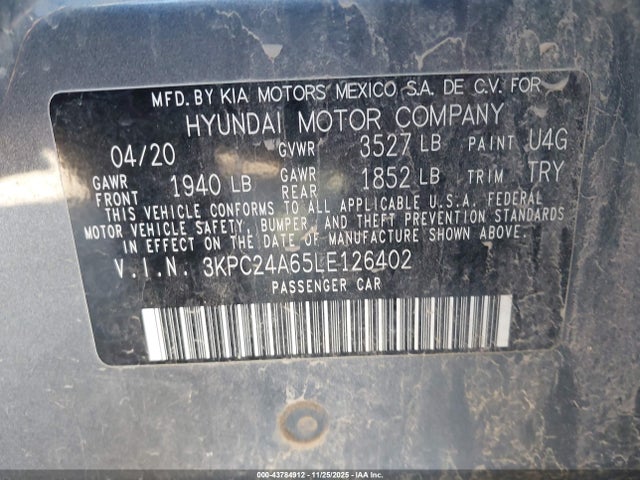 2020 HYUNDAI ACCENT 3KPC24A65LE126402 Photo 8