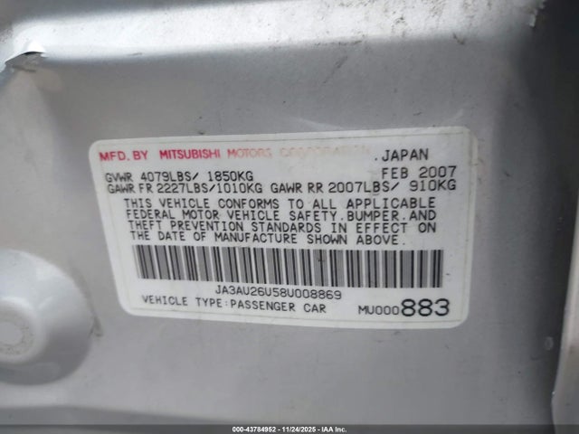 2008 MITSUBISHI LANCER JA3AU26U58U008869 Photo 8