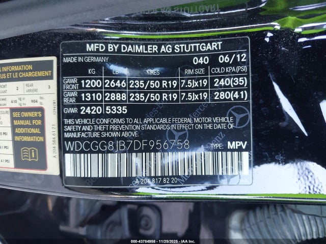 Aukcja sprzedaży 2013 Mercedes-benz Glk 350 4matic, vin: WDCGG8JB7DF956758, numer aukcji: 43784958