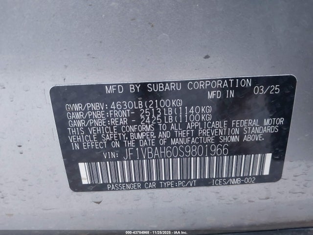Subaru Wrx Premium 2025 JF1VBAH60S9801966 Image 9