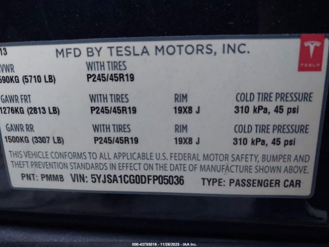 2013 TESLA MODEL S 5YJSA1CG0DFP05036 Photo 8