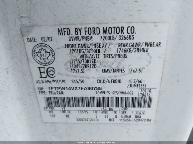 2007 FORD F-150 1FTPW14VX7FA90788 Photo 8